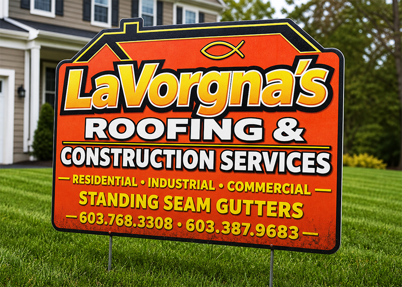 LaVorgna Construction Services yard sign displayed at a completed project site
