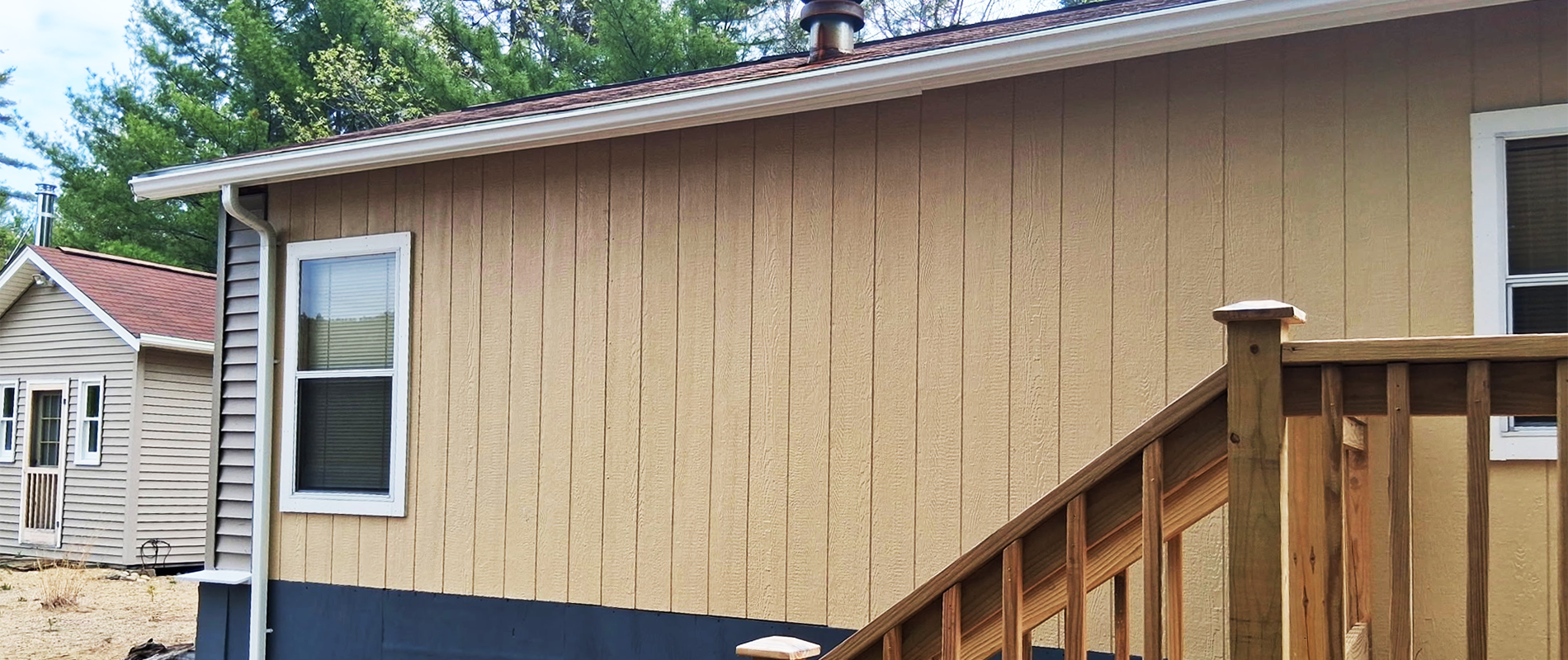 Finished standing seam gutter system holding up against seasonal snow and ice load